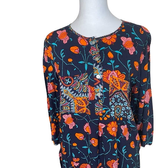 Fig & Flower Popover Tunic Blouse Womens Small Floral Bohemian Lightweight - Picture 3 of 11